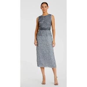 B69‎ Mac Duggal Sequin Midi Sheath Dress Womens 12 Gray Sleeveless Wedding Guest